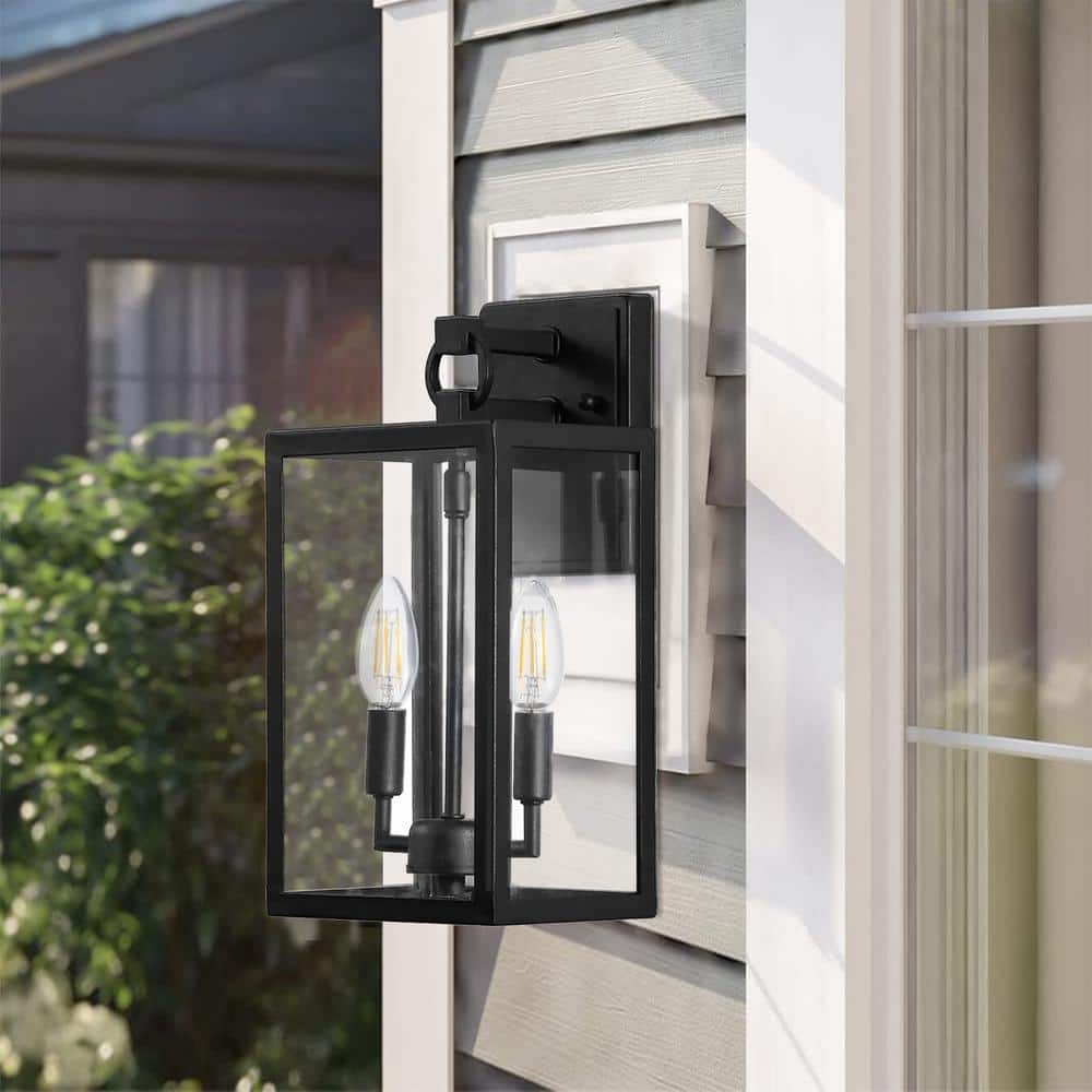 Matte Black 14" Metal Boxy Lantern Sconce