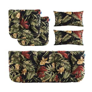 Outdoor Floral Cushions Loveseats Chair with Bench Cushion Replacement for Patio Furniture in Black L19"xW44"(Set of 5)