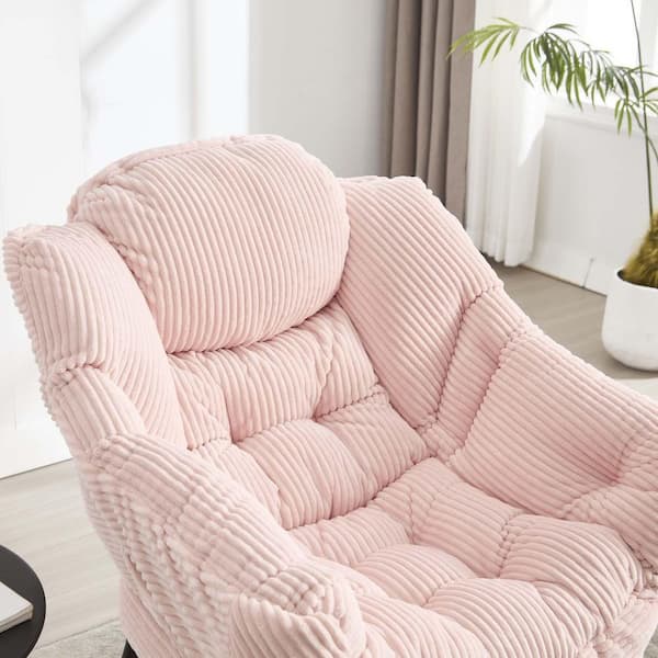 Pink Cotton Modern Accent Arm Chair with Ottoman Soft Lazy Chair