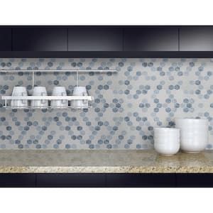 Vista Azul Hexagon 12 in. x 12 in. x 6 mm Glossy Glass Mesh-Mounted Mosaic Tile (14.7 sq. ft. / Case)