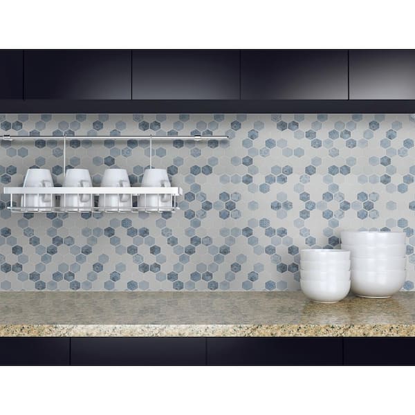 Vista Azul Hexagon 11 in. x 13 in. x 6 mm Patterned Glass Mesh-Mounted Mosaic Floor and Wall Tile (14.7 sq. ft./Case)