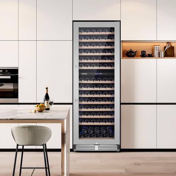 Nipus 23.54 in Dual Zone Cellar Cooling Unit in Silver 154-Bottles 2-Shapes of Door Handles Removable Shelves-Touch Control