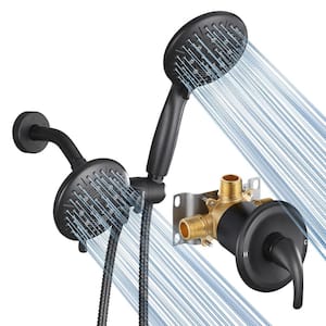 Relaxing 2-in-1 Single Handle 6-Spray Shower Faucet 1.75 GPM with 4.7 in. Adjustable Heads in Black (Valve Included)