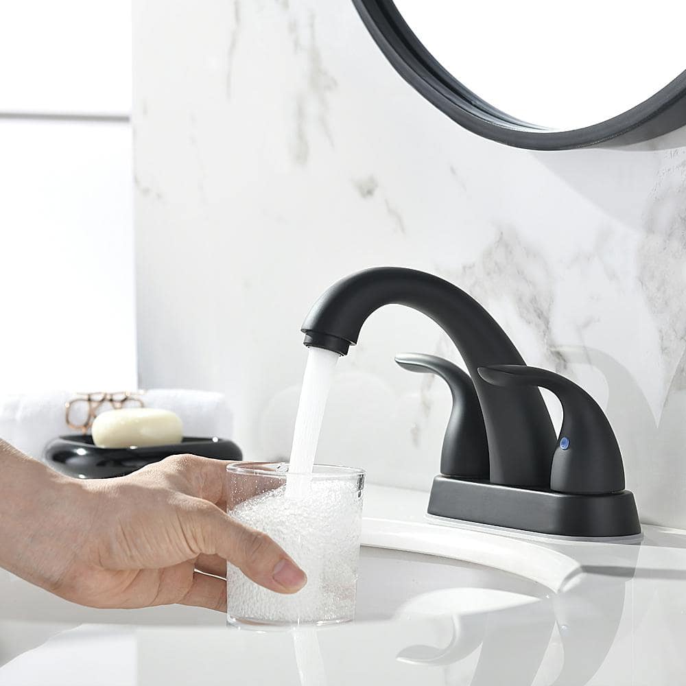 Matte Black Stainless Steel Centerset Bathroom Faucet with Drain
