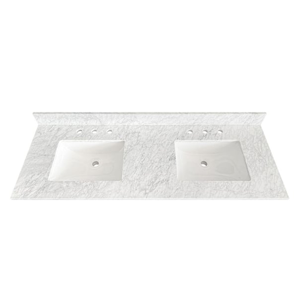 Home Decorators Collection 73 in. W x 22 in D Marble White Rectangular Double Sink Vanity Top in Carrara Marble