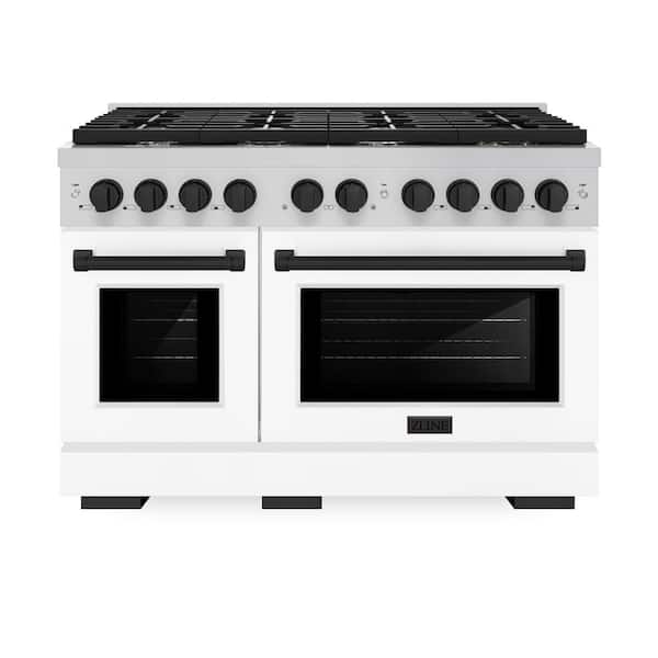 ZLINE Kitchen and Bath Autograph Edition 48 in. 8-Burner Gas Range Double Convection Oven in Stainless Steel, White Matte and Black Matte