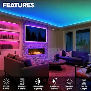 13.2 ft. Weatherproof 20-Color LED RGB Under Cabinet Light Strip for Indoor and Outdoor Use, with Remote Control