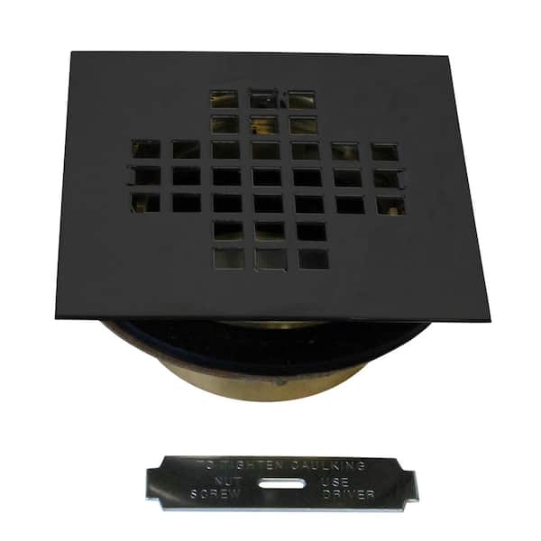 Westbrass 2 in. No-Caulk Brass Compression Shower Drain with 4-1/4 in. Square Grid Cover, Matte Black