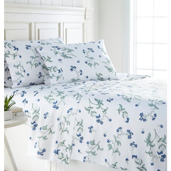 Southshore Fine Linens Myosotis 22 in. Extra Deep 4-Piece White Pocket 300-Thread Count Cotton King Sheet Set