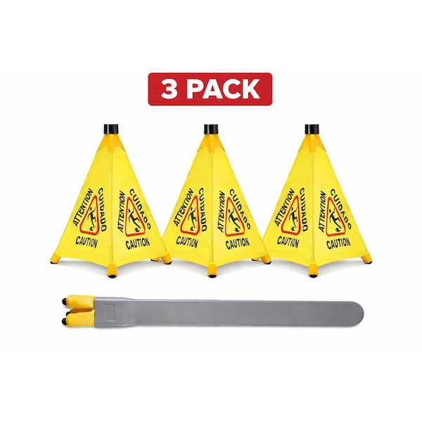 20 in. Yellow Multi-Lingual Pop-Up Caution Wet Floor Sign (3-Pack)