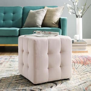 Contour Pink Tufted Button Cube Performance Velvet Ottoman