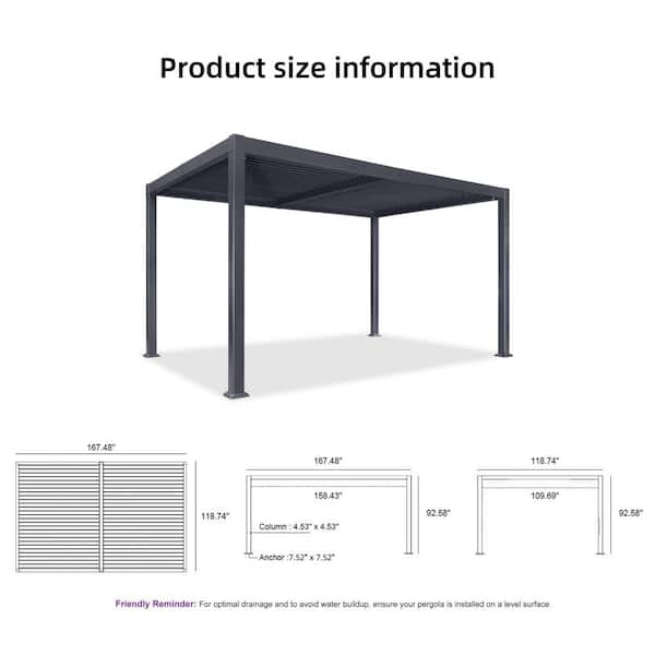 PURPLE LEAF 10 ft. x 14 ft. Gray Aluminum Outdoor Patio Louvered