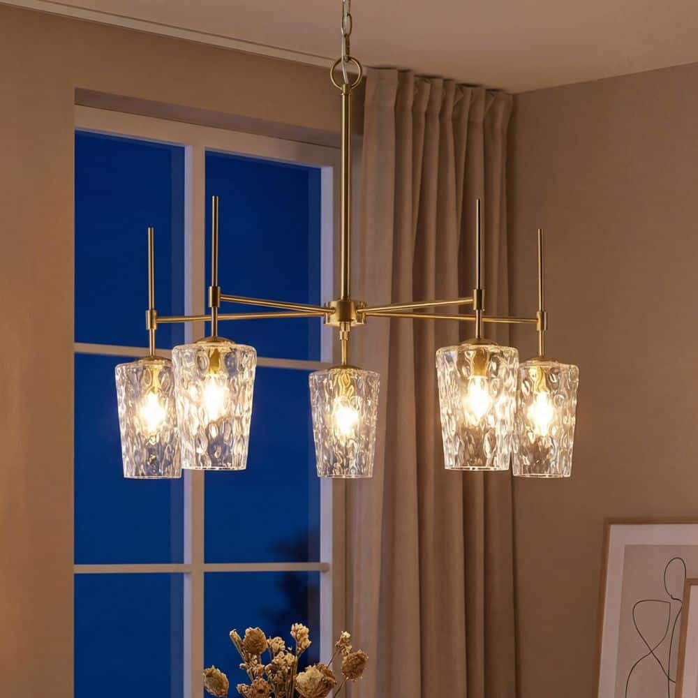 BYBLIGHT 32.3 in. 5-Light Brass Gold Modern Chandelier with Water