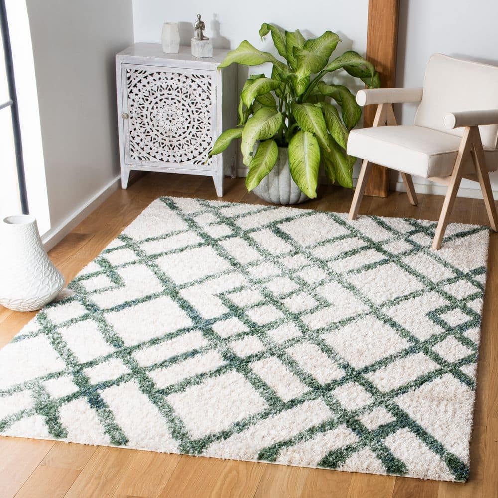 Berber Shag 5 ft. x 8 ft. Ivory/Green Diamond Geometric Area Rug price history on PriceWatchPro