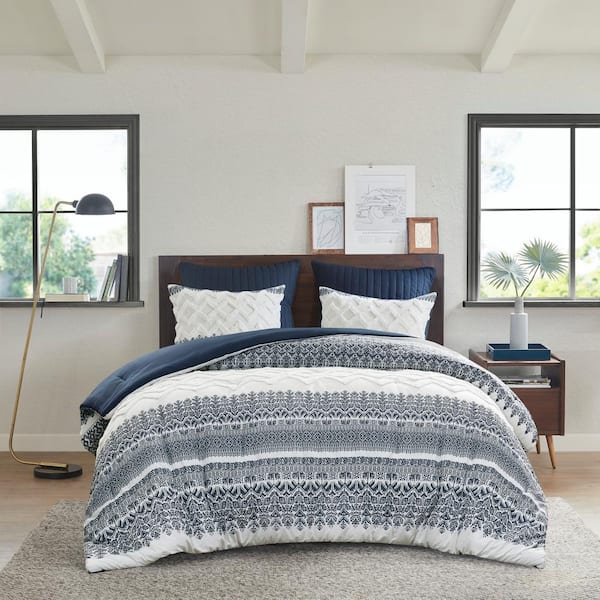 INK+IVY Mila 3-Piece Navy Cotton Full/Queen Comforter Set
