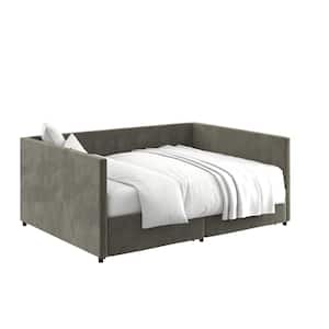 Mya Upholstered Gray Velvet Full Size Daybed with Storage