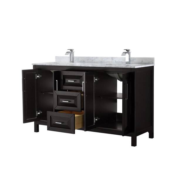 Wyndham Collection Daria 60-in Dark Espresso Double Sink Bathroom Vanity with White Carrara Marble Natural Marble Top (Mirror Included)