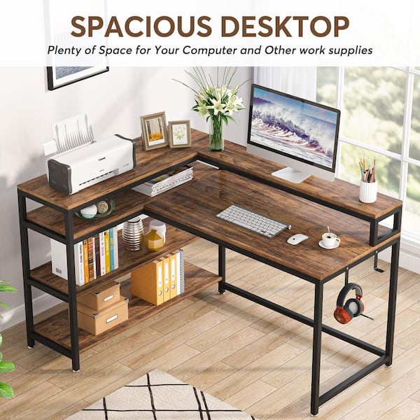 Bon AUGURE Rustic Wood Computer Desk, Modern Home Office Desks, Wood and Metal Study Writing Desk Table (55 inch, Grey Oak)