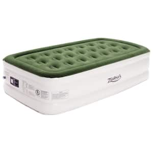 18 in. Green Twin Air Mattress with Built-in Pump and Double Air Chamber for Camping, Home and Portable Travel