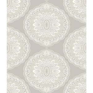 8 in. x 10 in. Bolinas Grey Medallion Wallpaper Sample