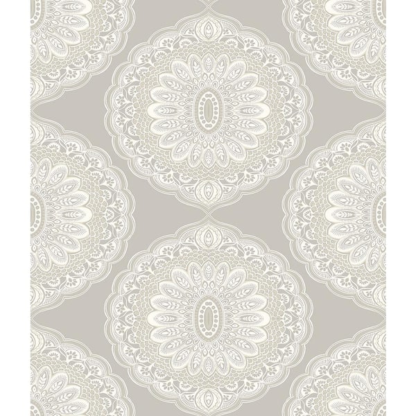 Chesapeake 8 in. x 10 in. Bolinas Grey Medallion Wallpaper Sample