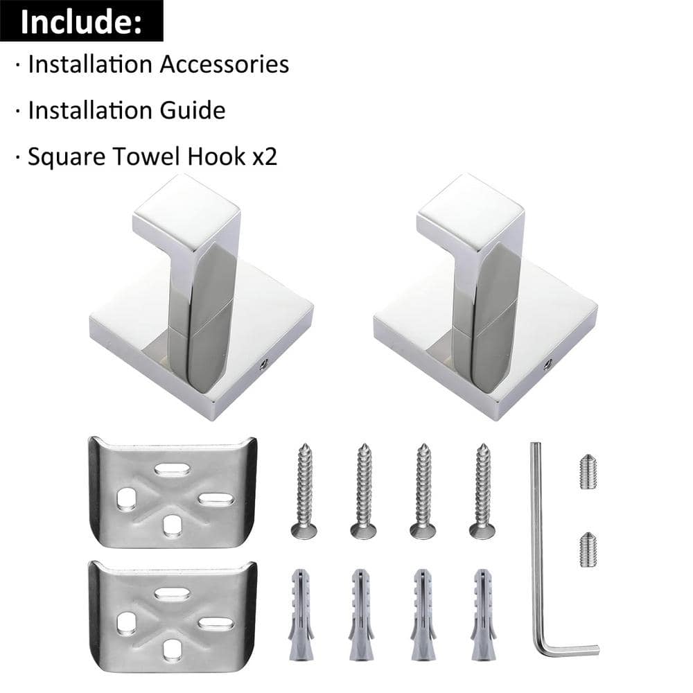 Polished Chrome Stainless Steel Wall-Mounted J-Hook Robe/Towel Hook Set