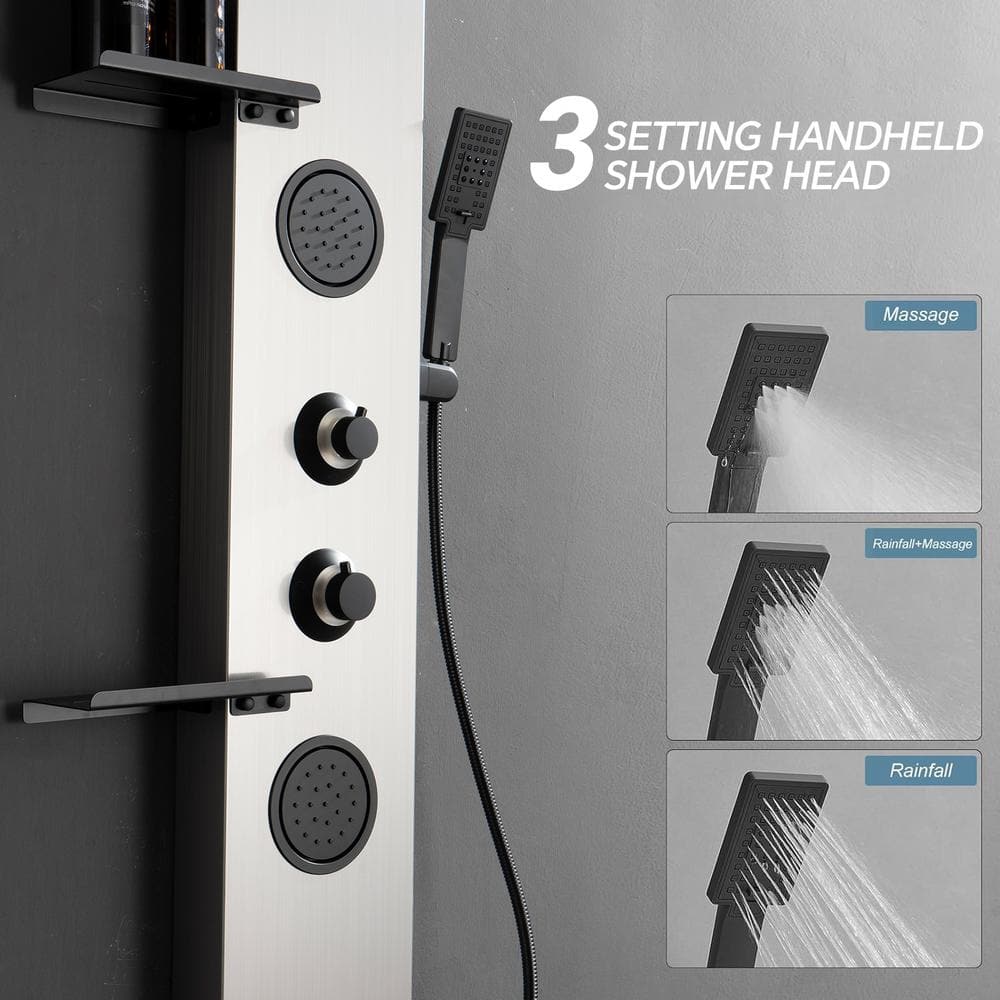 Stainless Steel 2-Jet Rainfall Shower Panel System with Shelf