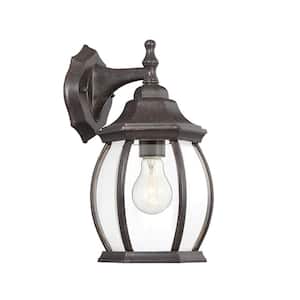 6.5 in. W x 13 in. H 1-Light Rustic Bronze Hardwire Outdoor Wall Sconce Lantern with Clear Beveled Glass