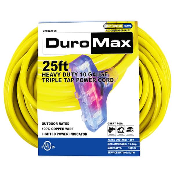 DUROMAX 25 ft. 10 Gauge Portable Generator Triple Tap Extension Power Cord