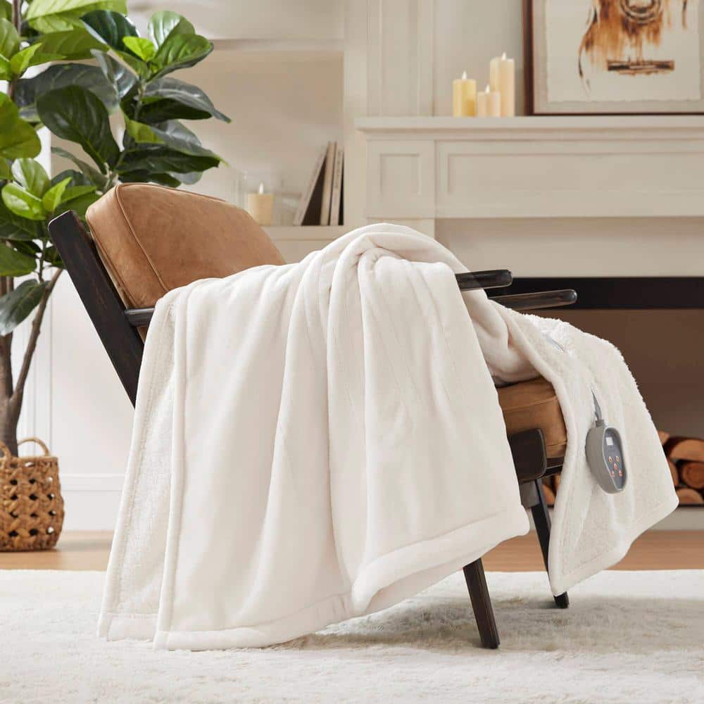 Twin Ivory Knitted Reversible Heated Blanket