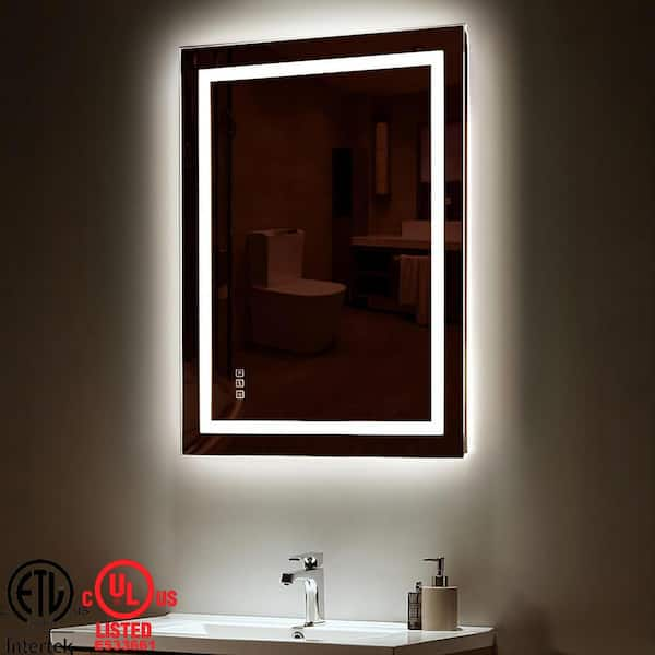 28 in. W x 36 in. H Frameless Rectangular Anti-Fog LED Light Bathroom Vanity Mirror with Front Light