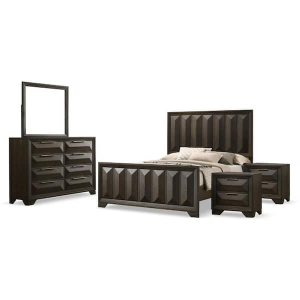 Pinnete 5-Piece Espresso Wood Queen Bedroom Set