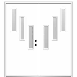 Davina 60 in. x 80 in. Left-Hand Inswing 3-Lite Frosted Glass Primed Fiberglass Prehung Front Door on 4-9/16 in. Frame