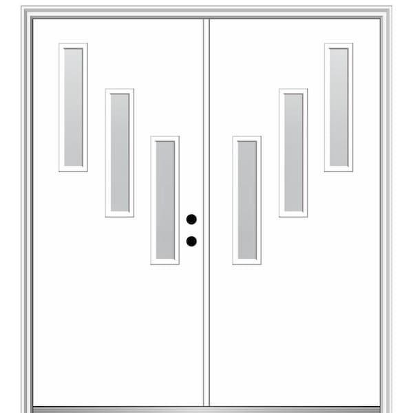 MMI DOOR Davina 60 in. x 80 in. Left-Hand Inswing 3-Lite Frosted Glass Primed Fiberglass Prehung Front Door on 4-9/16 in. Frame
