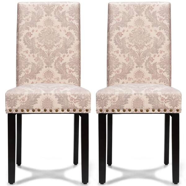 Costway Pink Fabric Dining Chairs Upholstered with Nailhead Trim (Set