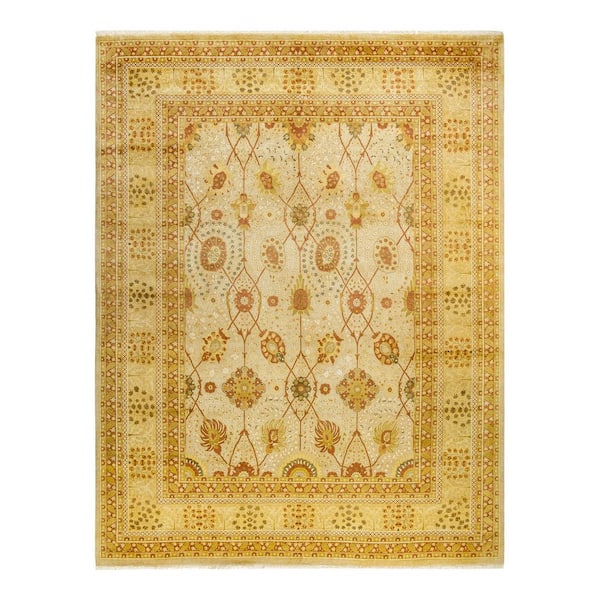 Mogul Ivory 9 x 12 Oriental Wool Indoor Area Rug