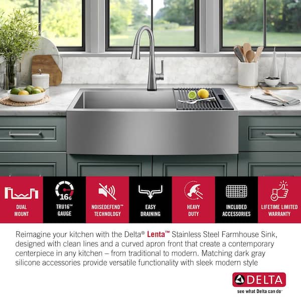 調理器具 G1627 tam Delta Lenta 16 Gauge Stainless Steel 36 in Single Bowl Farmhouse