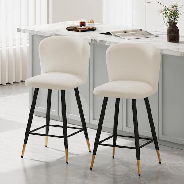 CHRISTOPHER KNIGHT HOME Cascade 25.79 in. Upholstered Counter Stools with Footrest, Metal Frame, White Plus Black Plus Gold, (Set of 2)