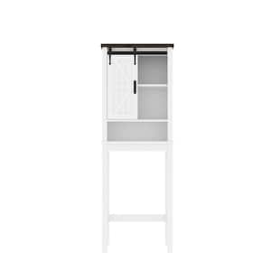 9.84 in. W x 67.72 in. H Farmhouse White Over The Toilet Storage Adjustable Shelves & Sliding Barn Doors