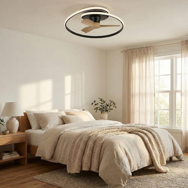 30 in. Indoor Fandelier Black LED Low Profile Standard Flush Mount Ceiling Fan with Light and Remote