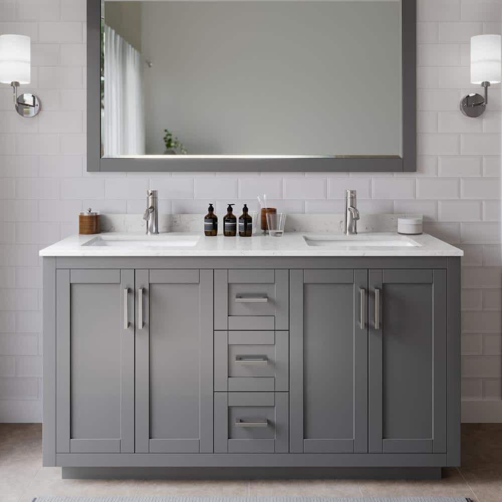 Miranda 60" Dark Gray Freestanding Double Vanity with Carrara Marble Top