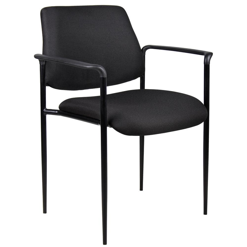 Black Fabric Cushions Black Steel Frame Molded Arms Stackable Guest Chair