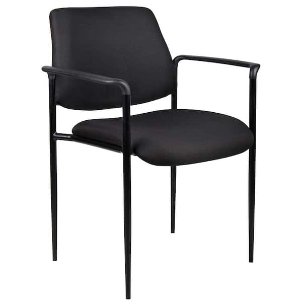 BOSS Office Products Black Fabric Cushions Black Steel Frame Molded Arms Stackable Guest Chair