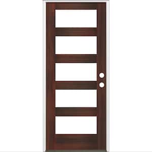 32 in. x 80 in. Modern Hemlock Left-Hand/Inswing 5-Lite Clear Glass Red Mahogany Stain Wood Prehung Front Door