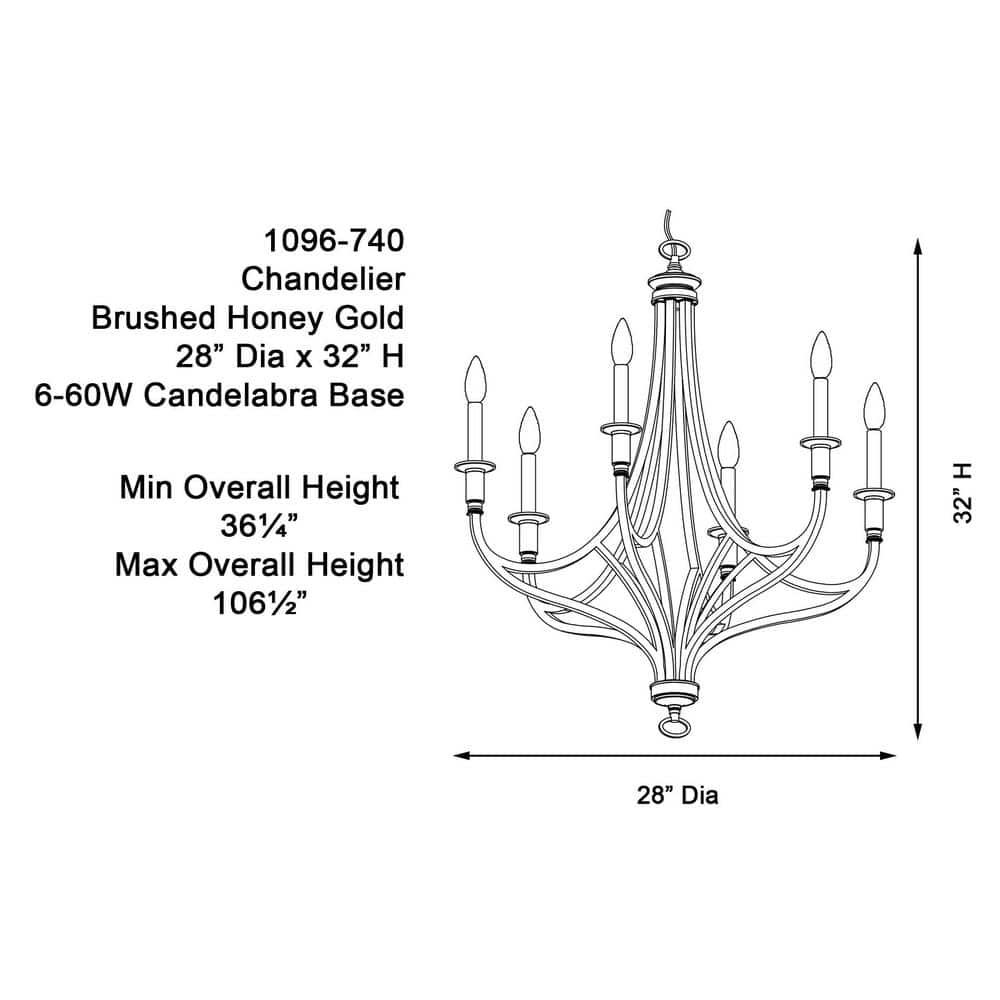 Covent Park Brushed Honey Gold 6-Light Metal Candle Chandelier
