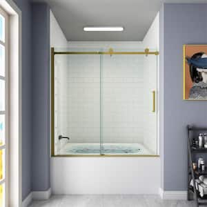 55 in. - 59 in. W x 60 in. H Contemporary Single Sliding Frameless Bathtub Door in Golden with Clear Glass