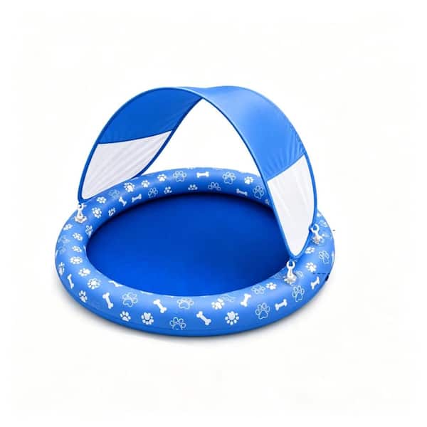 57"x39" inflatable dog float with detachable canopy, tear-resistant lounger for all dog sizes, pool & lake use