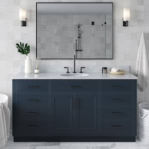 Hepburn 67 in. W x 22 in. D x 35.25 in. H Single Freestanding Bath Vanity in Midnight Blue with Carrara White Marble Top