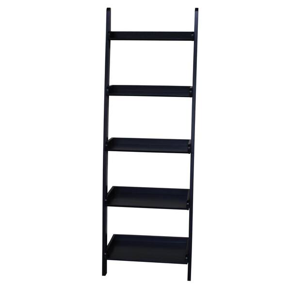 Black Wood 5 Shelf Ladder Bookcase Sh67, Black Wood Bookcase 5 Shelf