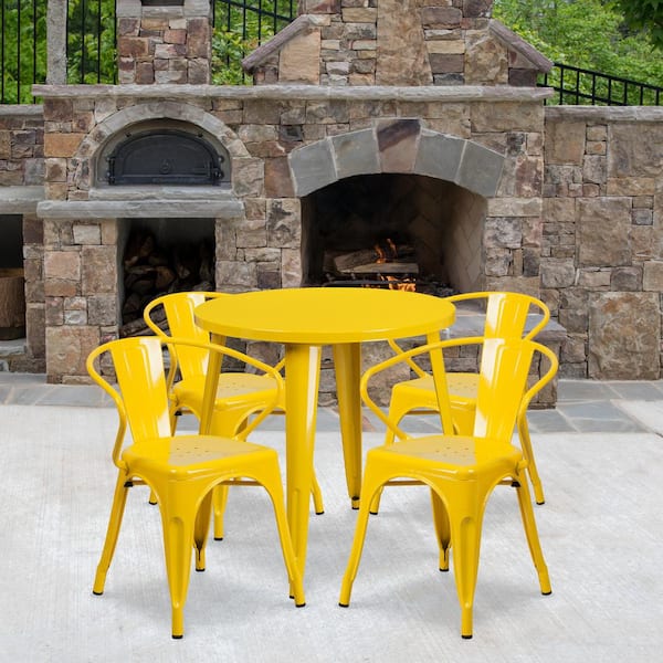 Carnegy Avenue Yellow 5-Piece Metal Round Outdoor Bistro Set